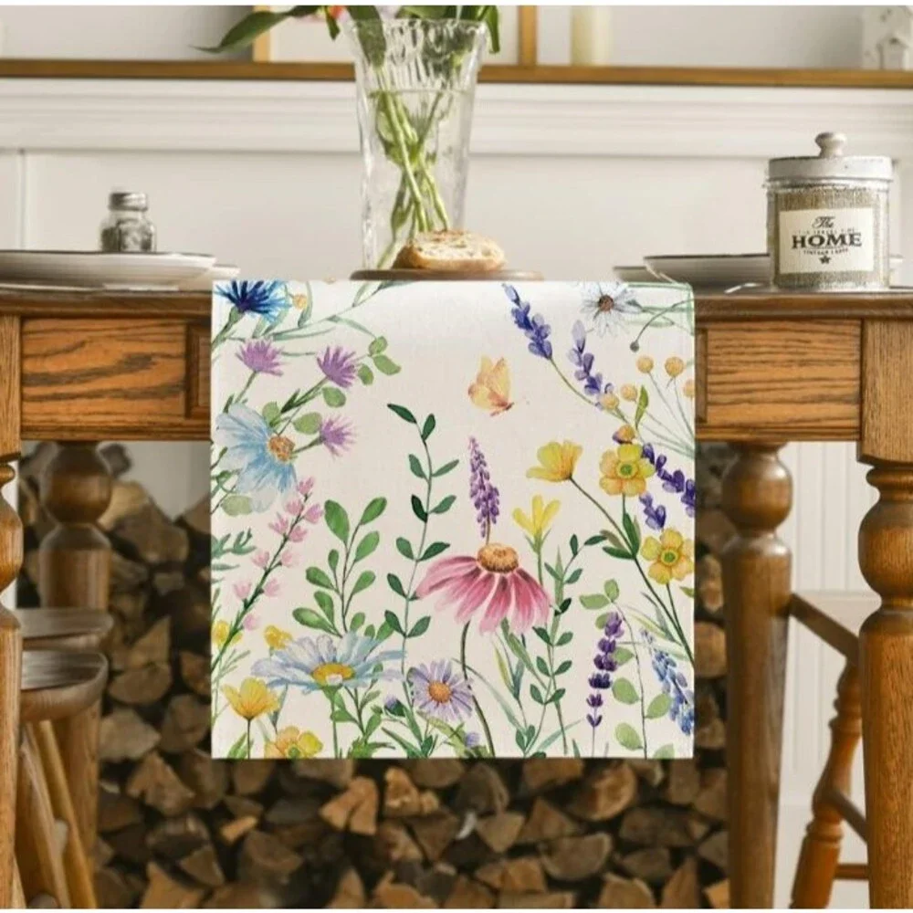 Table Runner 13x72in Woven Polyester Spring Summer Floral
